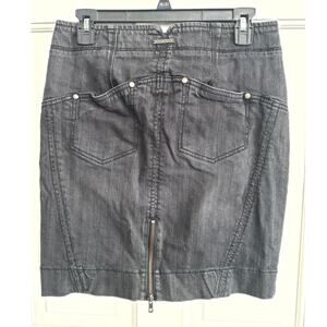Y2K 90s DKNY grunge black denim mini skirt sz 8 faux zipper details at pockets
